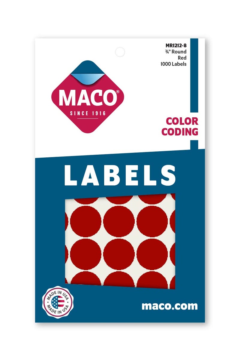 MACO Red Round Color Coding Labels, 3/4 Inches in Diameter, 1000 Per Box (MR1212-8) - Image 2
